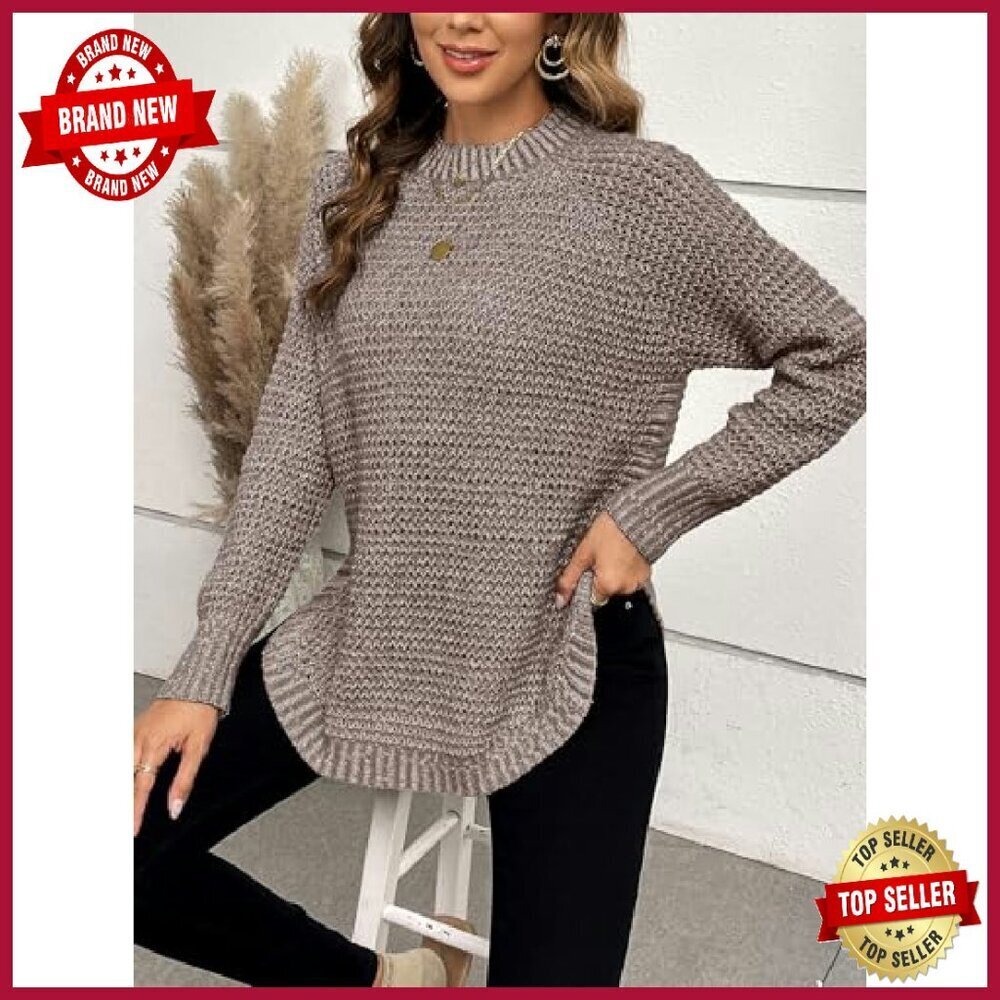 Chunky Waffle Knit Pullover Sweater Loose Fit Long Sleeve Crewneck - Picture 7 of 8